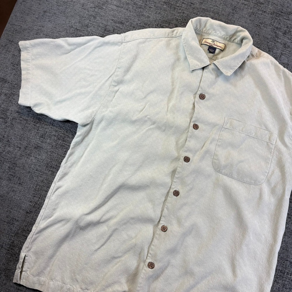 Tommy Bahama Button Down Mens L Green Silk Martini Back Embroidery Shirt